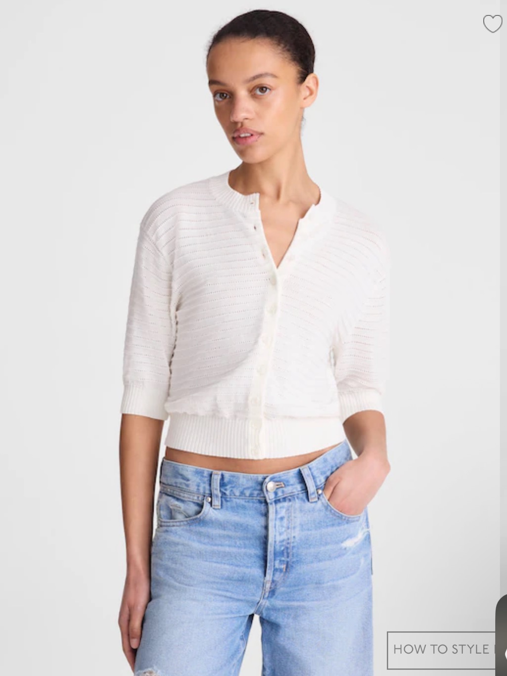 Madewell Textured Short-Sleeve Cardigan In 100% Cotton Cropped - Lighthouse
